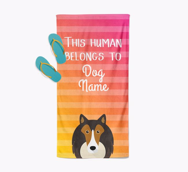 Personalised Pool Towel 'This Human Belongs To {dogsName}' with {breedFullName} Icon